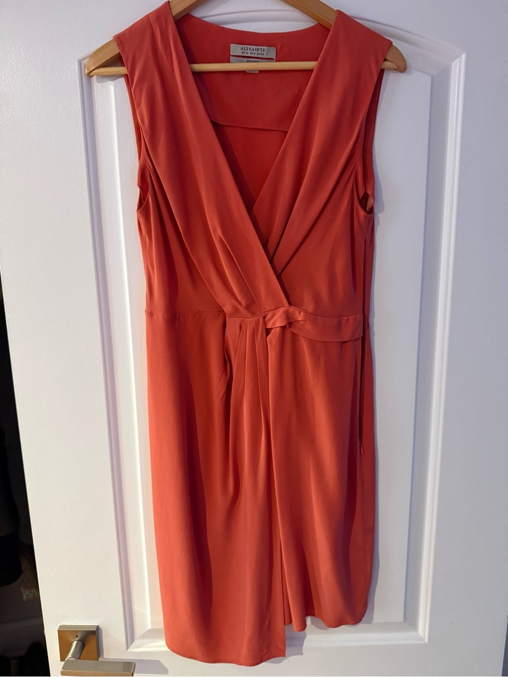 AllSaints Sleeveless Silk Dress in Coral - Size 8